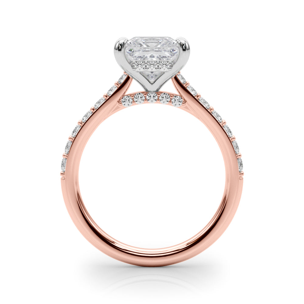 LUMEO Princess Hidden Halo Diamond Engagement Ring Side View in 18k Solid Rose Gold 