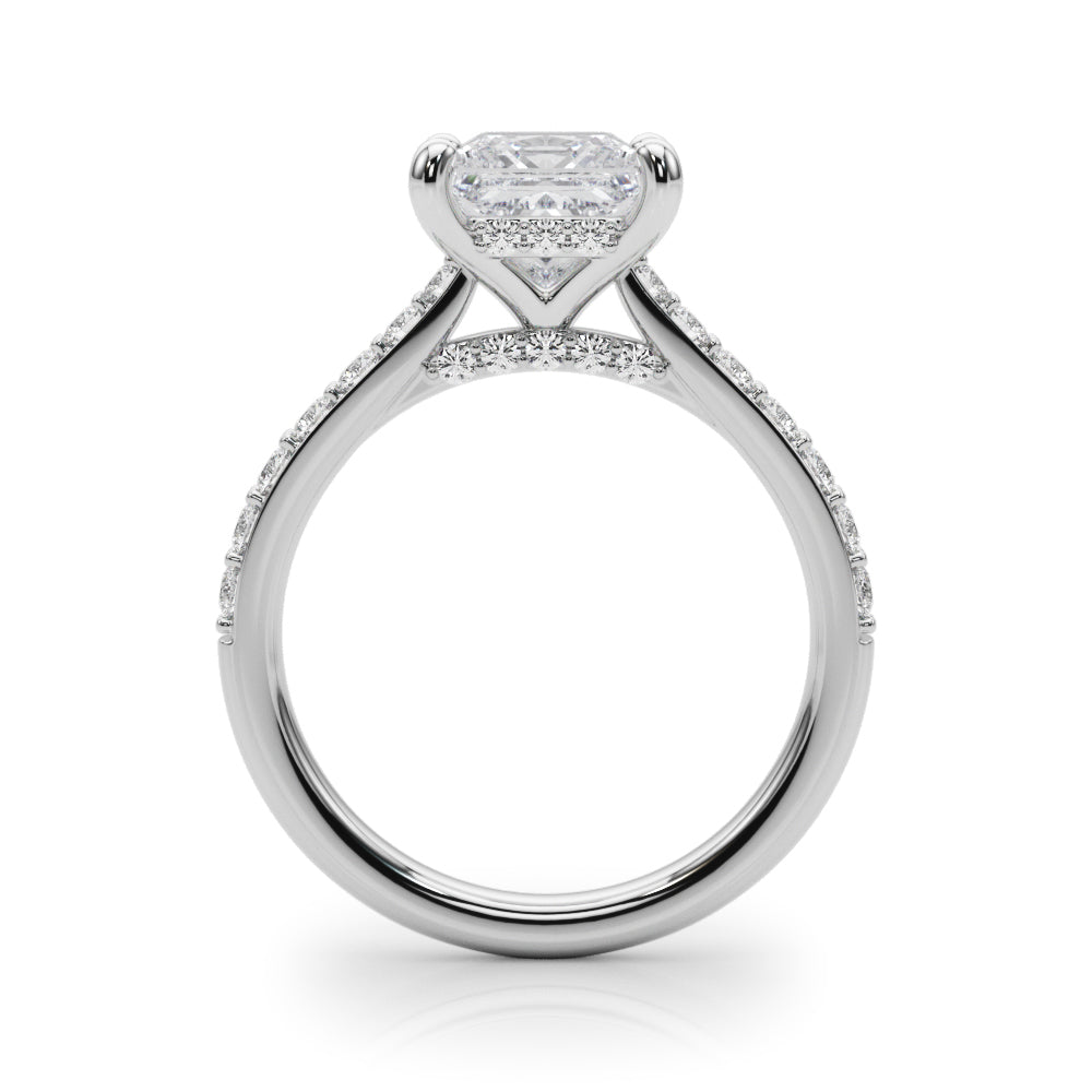 LUMEO Princess Hidden Halo Diamond Engagement Ring Side View in Platinum 