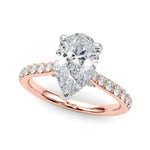LUMEO Pear Hidden Halo Diamond Engagement Ring Front View in 18k Solid Rose Gold 