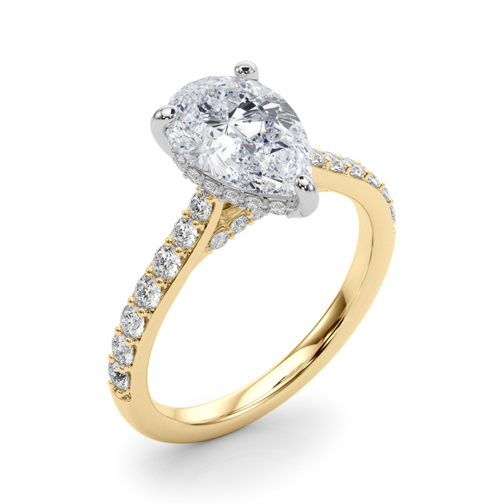 LUMEO Pear Hidden Halo Diamond Engagement Ring Angle View in 18k Solid Yellow Gold 