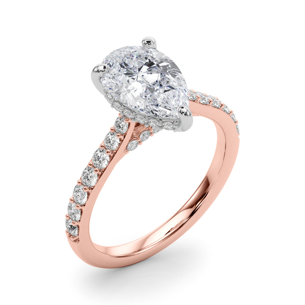 LUMEO Pear Hidden Halo Diamond Engagement Ring Angle View in 18k Solid Rose Gold 