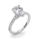 LUMEO Pear Hidden Halo Diamond Engagement Ring Angle View in Platinum 