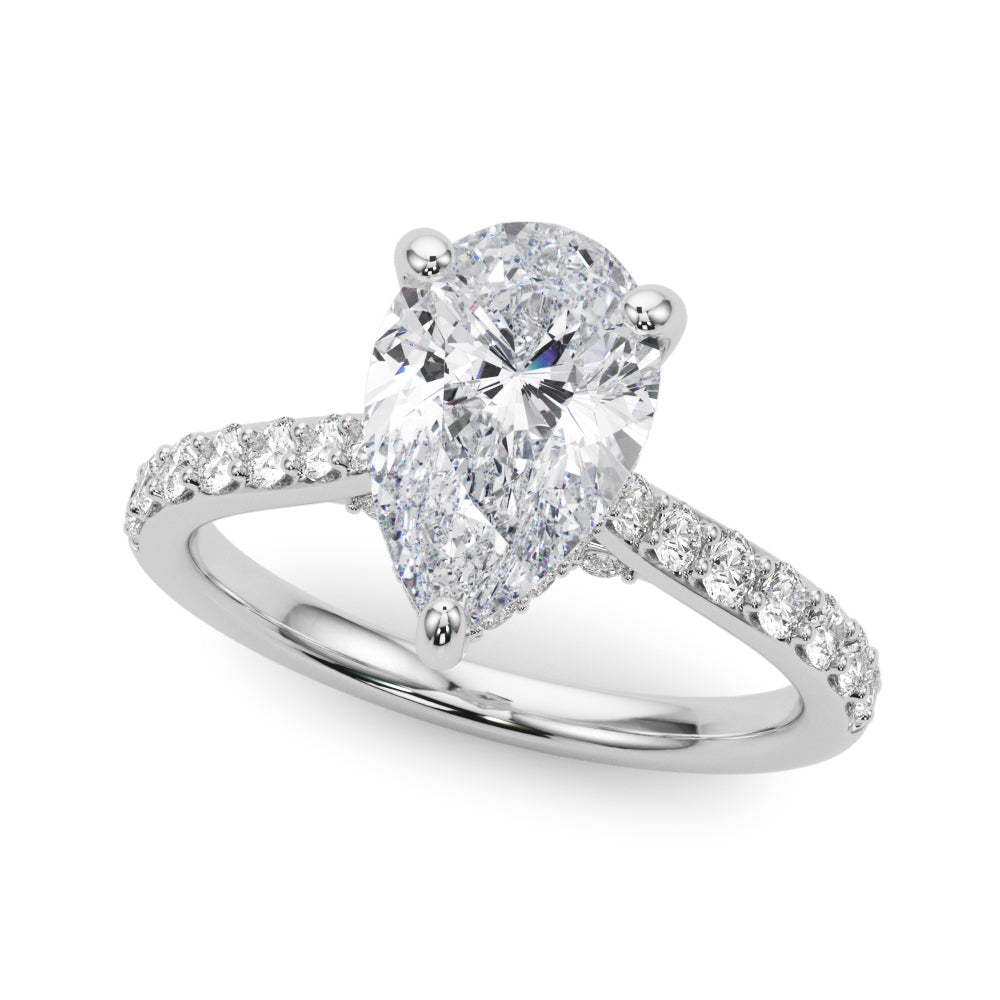LUMEO Pear Hidden Halo Diamond Engagement Ring Front View in Platinum 