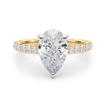 LUMEO Pear Hidden Halo Diamond Engagement Ring Set in 18k Solid Yellow Gold 