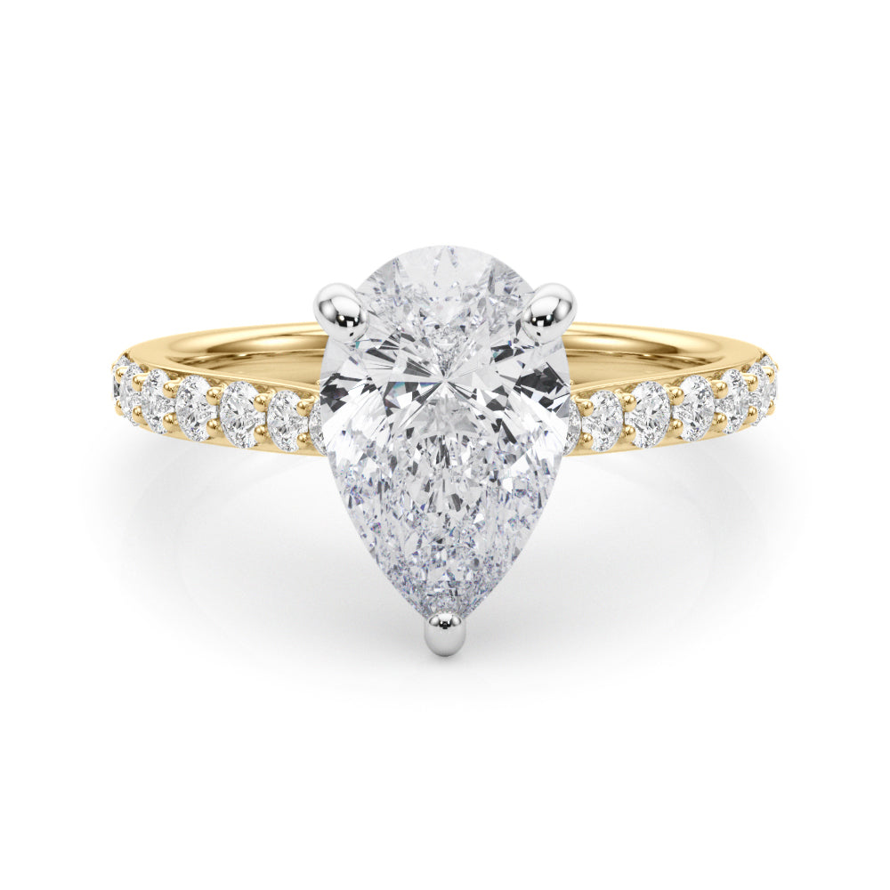 LUMEO Pear Hidden Halo Diamond Engagement Ring Set in 18k Solid Yellow Gold 
