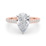 LUMEO Pear Hidden Halo Diamond Engagement Ring Set in 18k Solid Rose Gold 