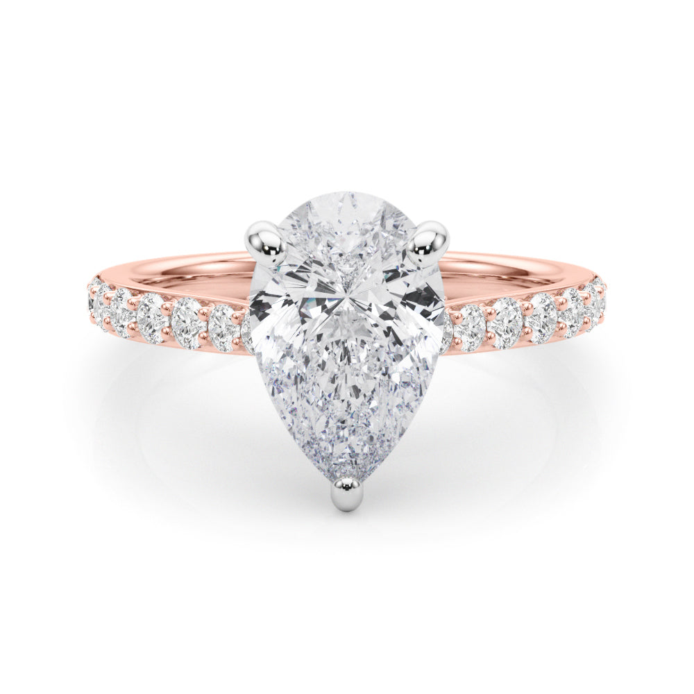 LUMEO Pear Hidden Halo Diamond Engagement Ring Set in 18k Solid Rose Gold 