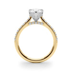 LUMEO Pear Hidden Halo Diamond Engagement Ring Side View in 18k Solid Yellow Gold 