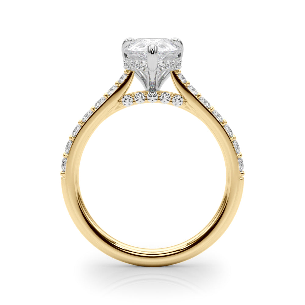 LUMEO Pear Hidden Halo Diamond Engagement Ring Side View in 18k Solid Yellow Gold 