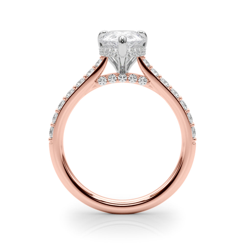 LUMEO Pear Hidden Halo Diamond Engagement Ring Side View in 18k Solid Rose Gold 