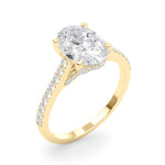 LUMEO Oval Hidden Halo Diamond Engagement Ring Angle View in 18k Solid Yellow Gold 