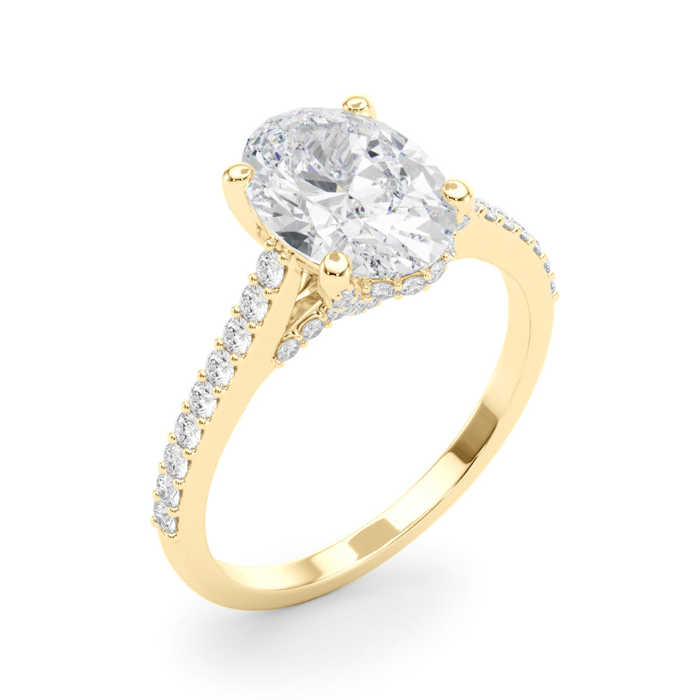 LUMEO Oval Hidden Halo Diamond Engagement Ring Angle View in 18k Solid Yellow Gold 