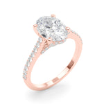 LUMEO Oval Hidden Halo Diamond Engagement Ring Angle View in 18k Solid Rose Gold 