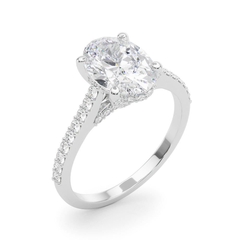 LUMEO Oval Hidden Halo Diamond Engagement Ring Angle View in Platinum 