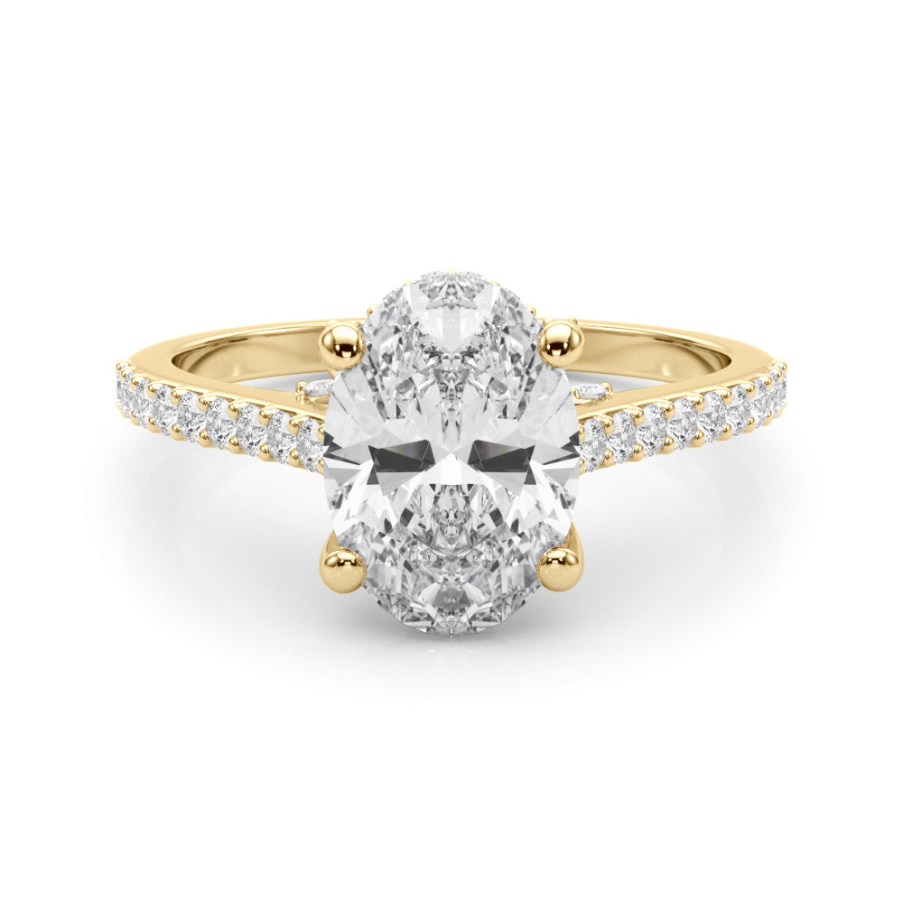 LUMEO Oval Hidden Halo Diamond Engagement Ring Set in 18k Solid Yellow Gold 