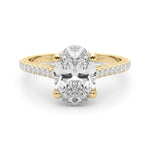 LUMEO Oval Hidden Halo Diamond Engagement Ring Set in 18k Solid Yellow Gold 