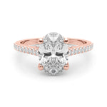 LUMEO Oval Hidden Halo Diamond Engagement Ring Set in 18k Solid Rose Gold 