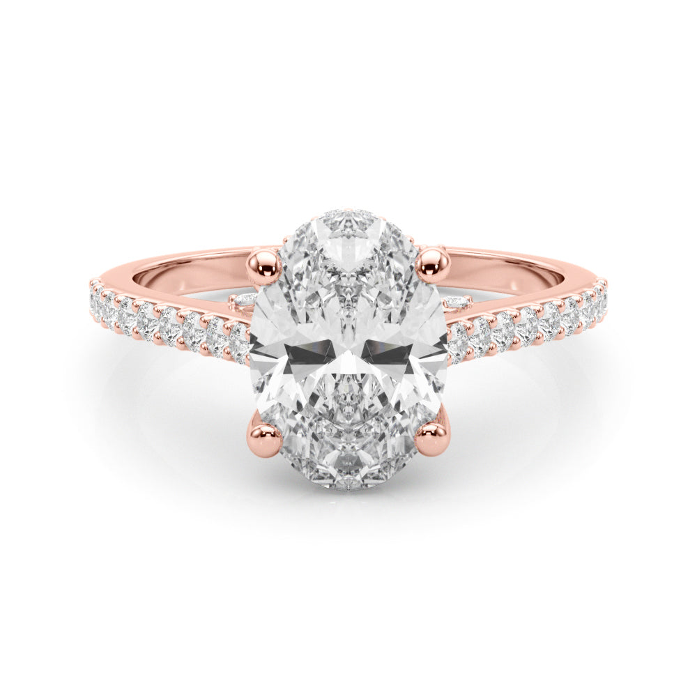 LUMEO Oval Hidden Halo Diamond Engagement Ring Set in 18k Solid Rose Gold 
