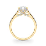 LUMEO Oval Hidden Halo Diamond Engagement Ring Side View in 18k Solid Yellow Gold 