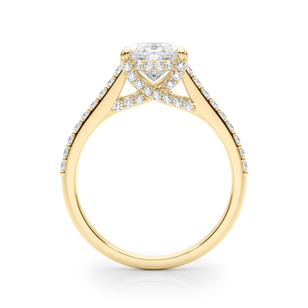 LUMEO Oval Hidden Halo Diamond Engagement Ring Side View in 18k Solid Yellow Gold 