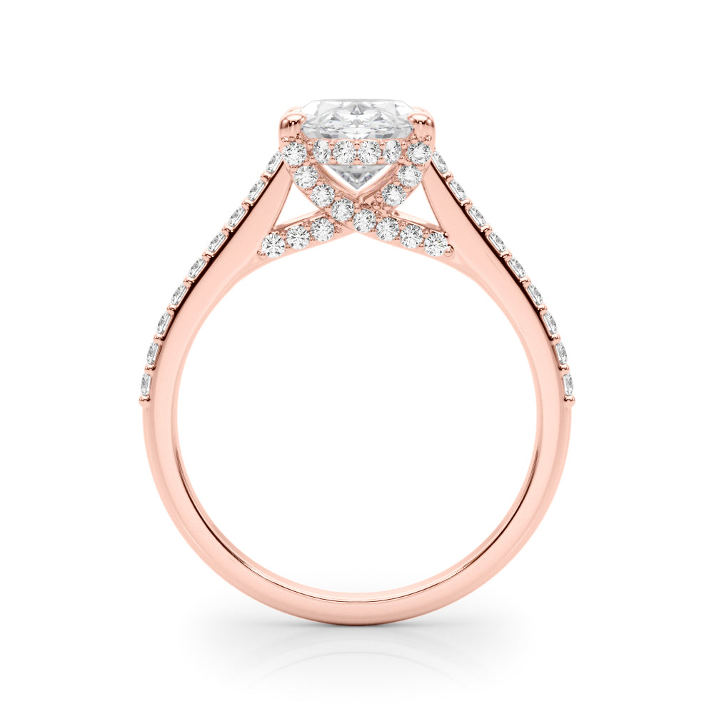 LUMEO Oval Hidden Halo Diamond Engagement Ring Side View in 18k Solid Rose Gold 