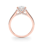 LUMEO Oval Hidden Halo Diamond Engagement Ring Side View in 18k Solid Rose Gold 
