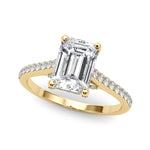LUMEO Emerald Hidden Halo Diamond Engagement Ring Front View in 18k Solid Yellow Gold 
