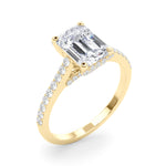 LUMEO Emerald Hidden Halo Diamond Engagement Ring Angle View in 18k Solid Yellow Gold 