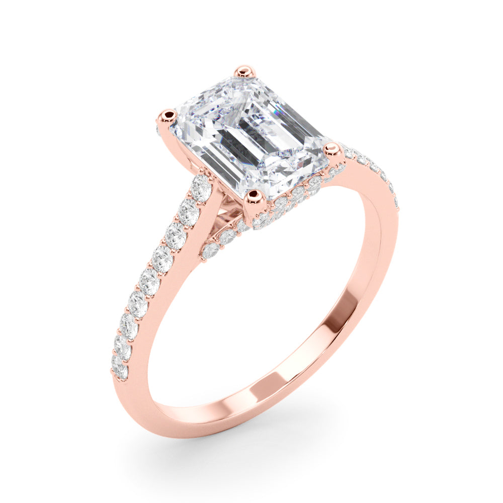 LUMEO Emerald Hidden Halo Diamond Engagement Ring Angle View in 18k Solid Rose Gold 