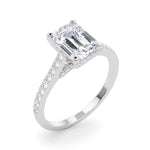 LUMEO Emerald Hidden Halo Diamond Engagement Ring Angle View in Platinum 