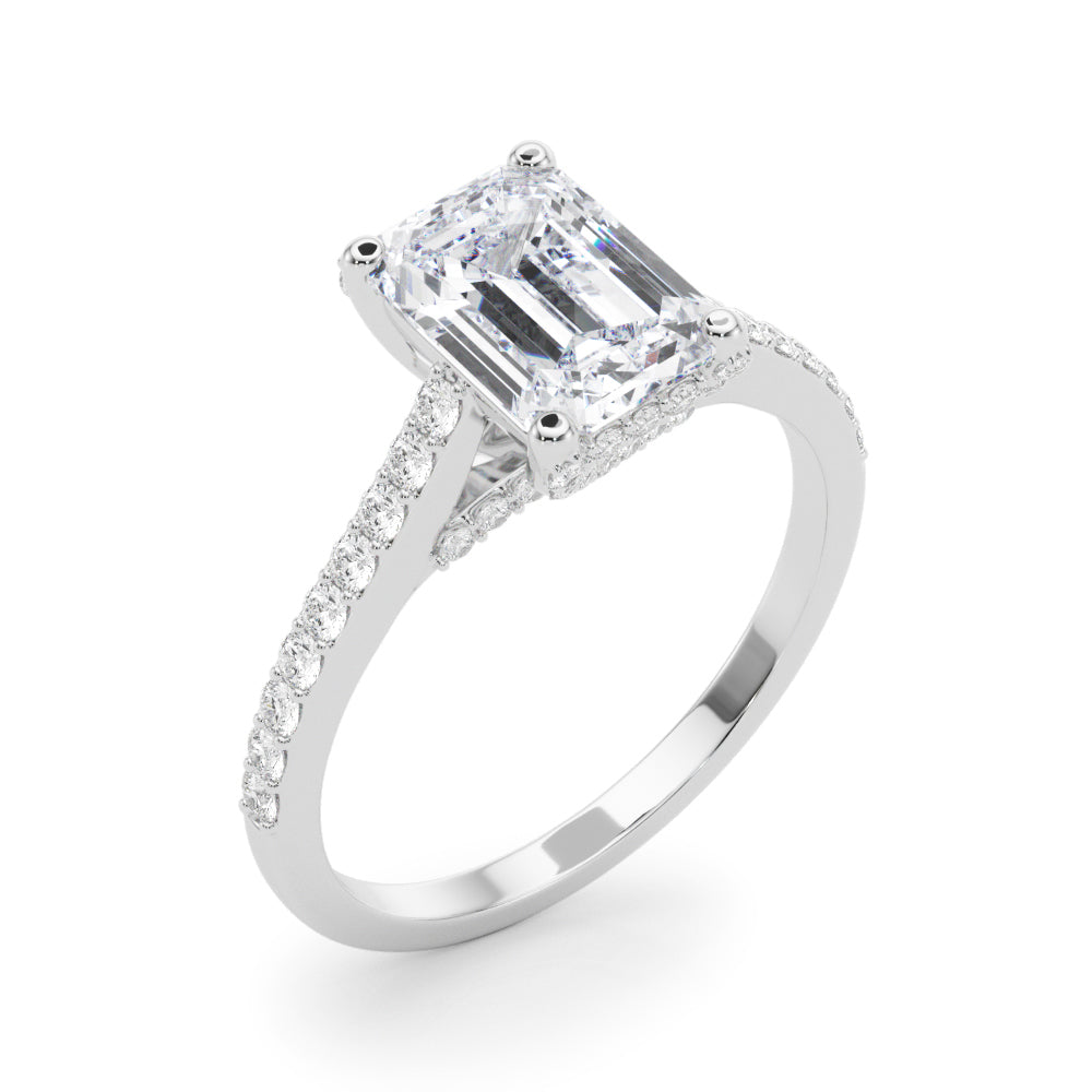 LUMEO Emerald Hidden Halo Diamond Engagement Ring Angle View in Platinum 