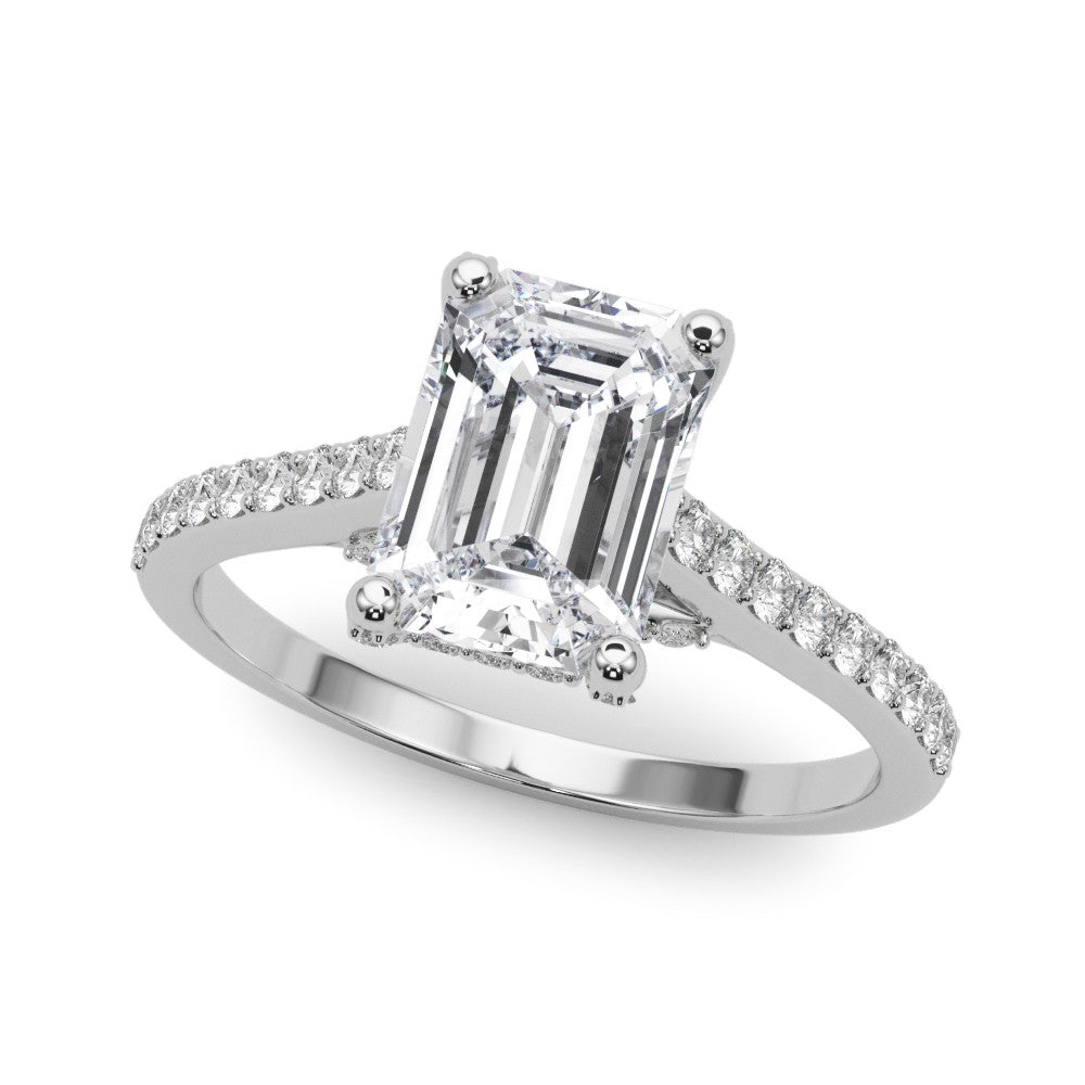 LUMEO Emerald Hidden Halo Diamond Engagement Ring Front View in Platinum 