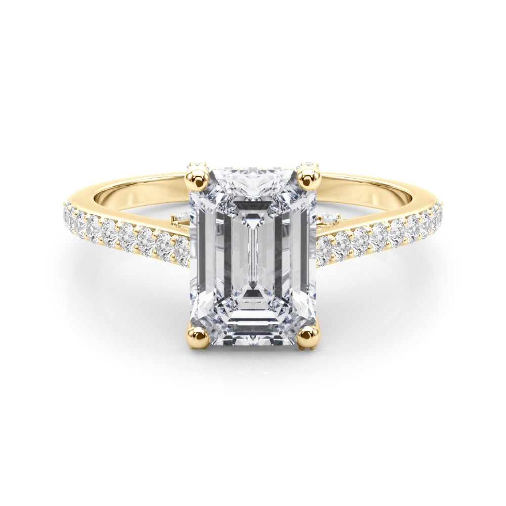 LUMEO Emerald Hidden Halo Diamond Engagement Ring Set in 18k Solid Yellow Gold 