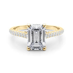 LUMEO Emerald Hidden Halo Diamond Engagement Ring Set in 18k Solid Yellow Gold 