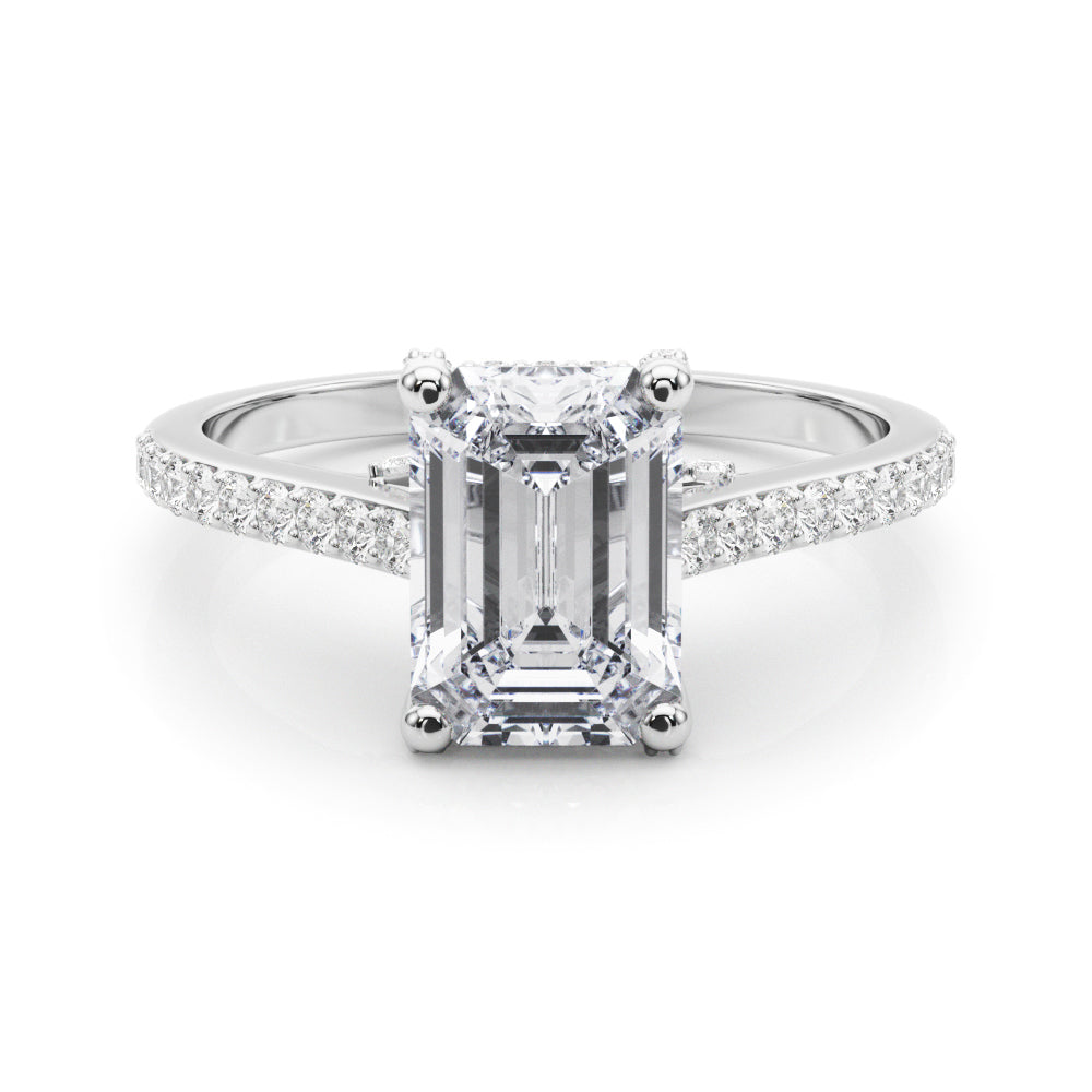 LUMEO Emerald Hidden Halo Diamond Engagement Ring Set in Platinum 