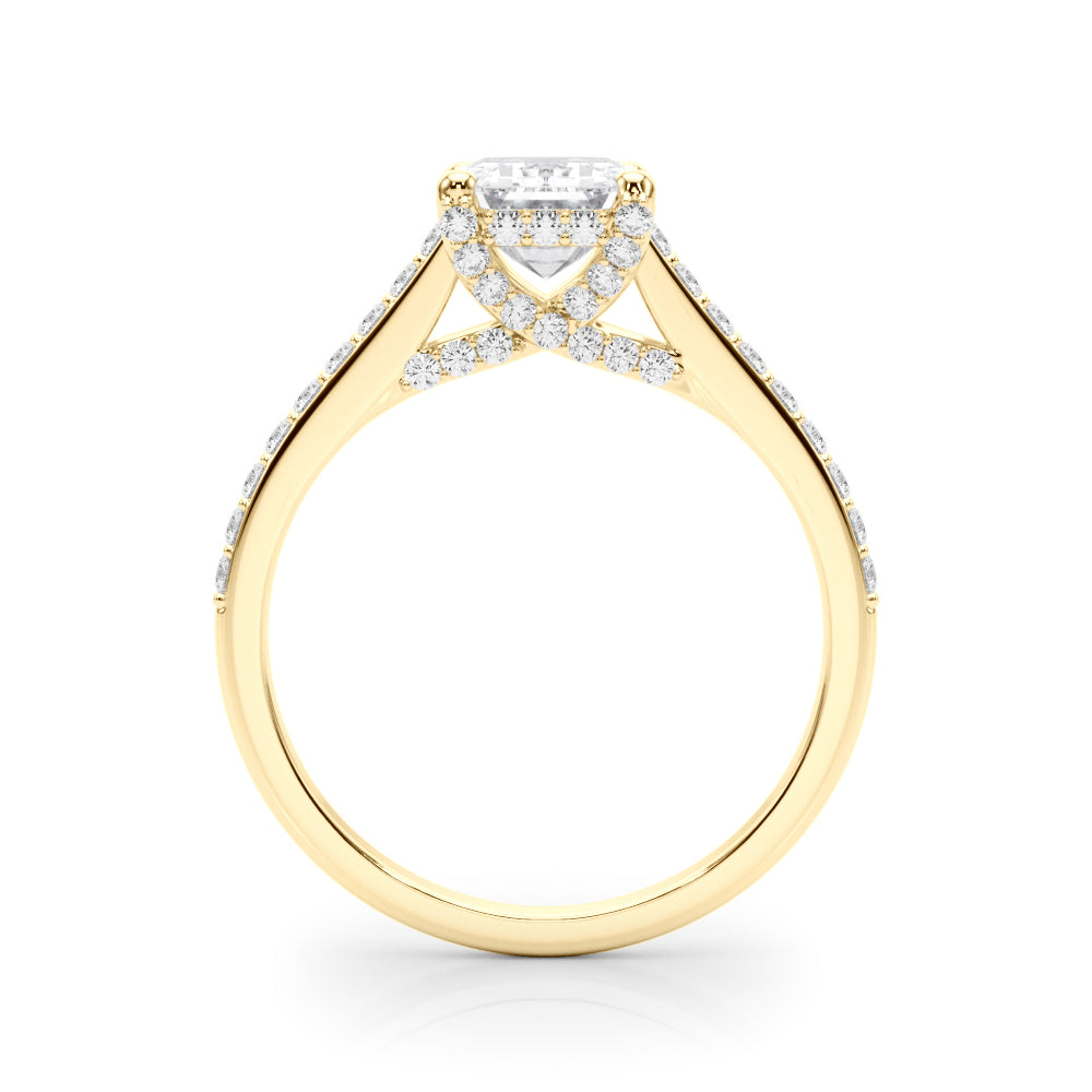 LUMEO Emerald Hidden Halo Diamond Engagement Ring Side View in 18k Solid Yellow Gold 