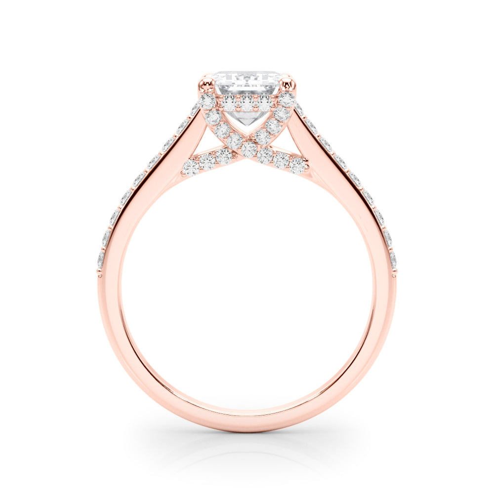 LUMEO Emerald Hidden Halo Diamond Engagement Ring Side View in 18k Solid Rose Gold 