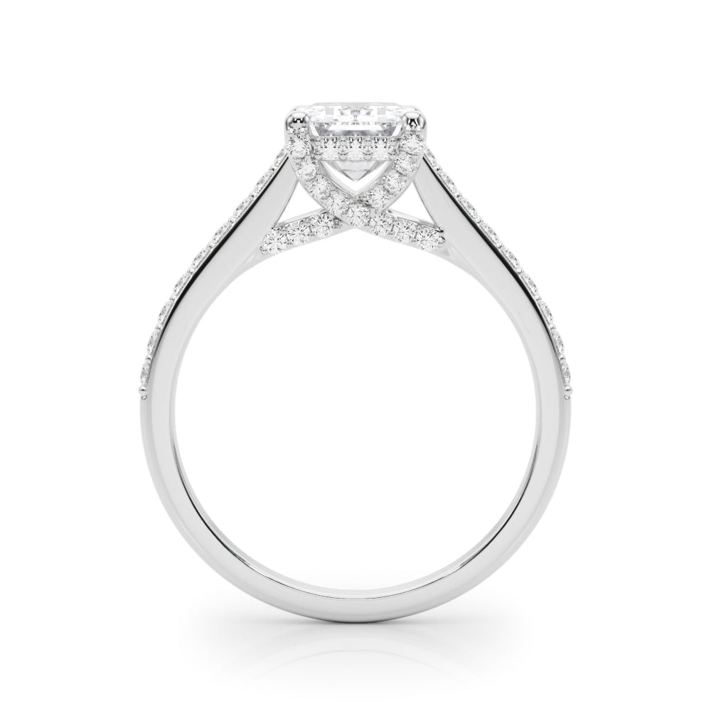 LUMEO Emerald Hidden Halo Diamond Engagement Ring Side View in Platinum 