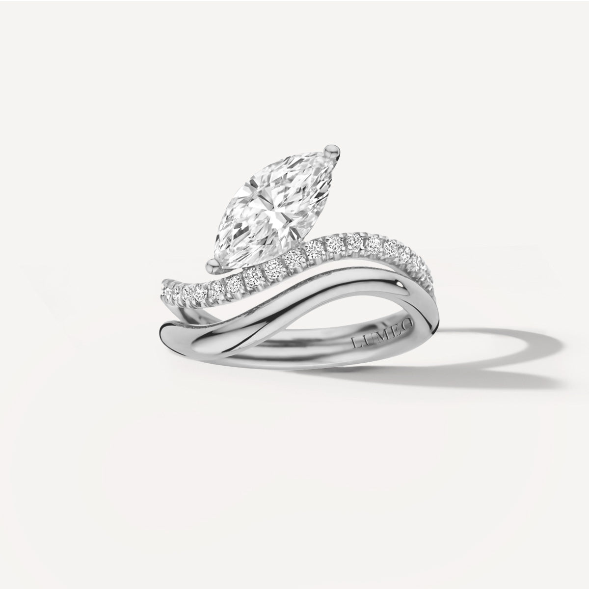 LUMEO Marquise Double Band Diamond Engagement Ring Set in Platinum or 18k Solid White Gold 