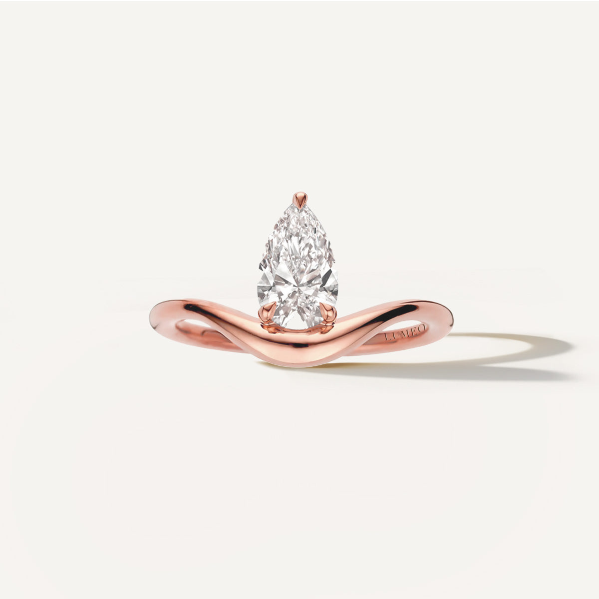 LUMEO Pear Diamond Trace Ring Front View in 18k Solid Rose Gold 
