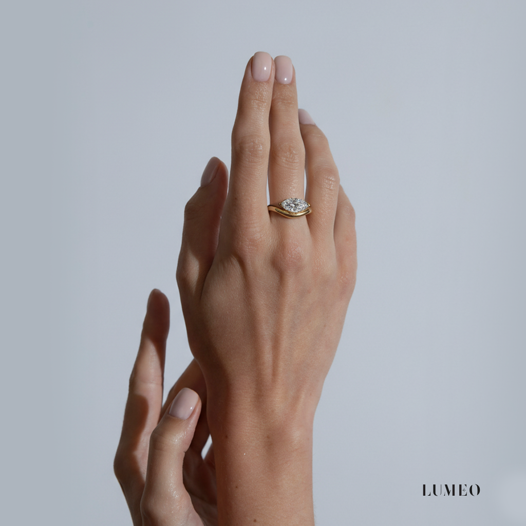 LUMEO Marquise East to West Diamond Ring in 18k Solid Yellow Gold 