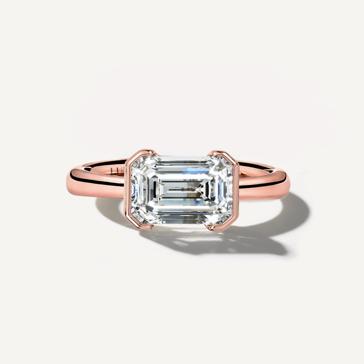 LUMEO The Blair Emerald Bezel Diamond Engagement Ring Front View in 18k Solid Rose Gold 