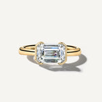 LUMEO The Blair Emerald Bezel Diamond Engagement Ring Front View in 18k Solid Yellow Gold 