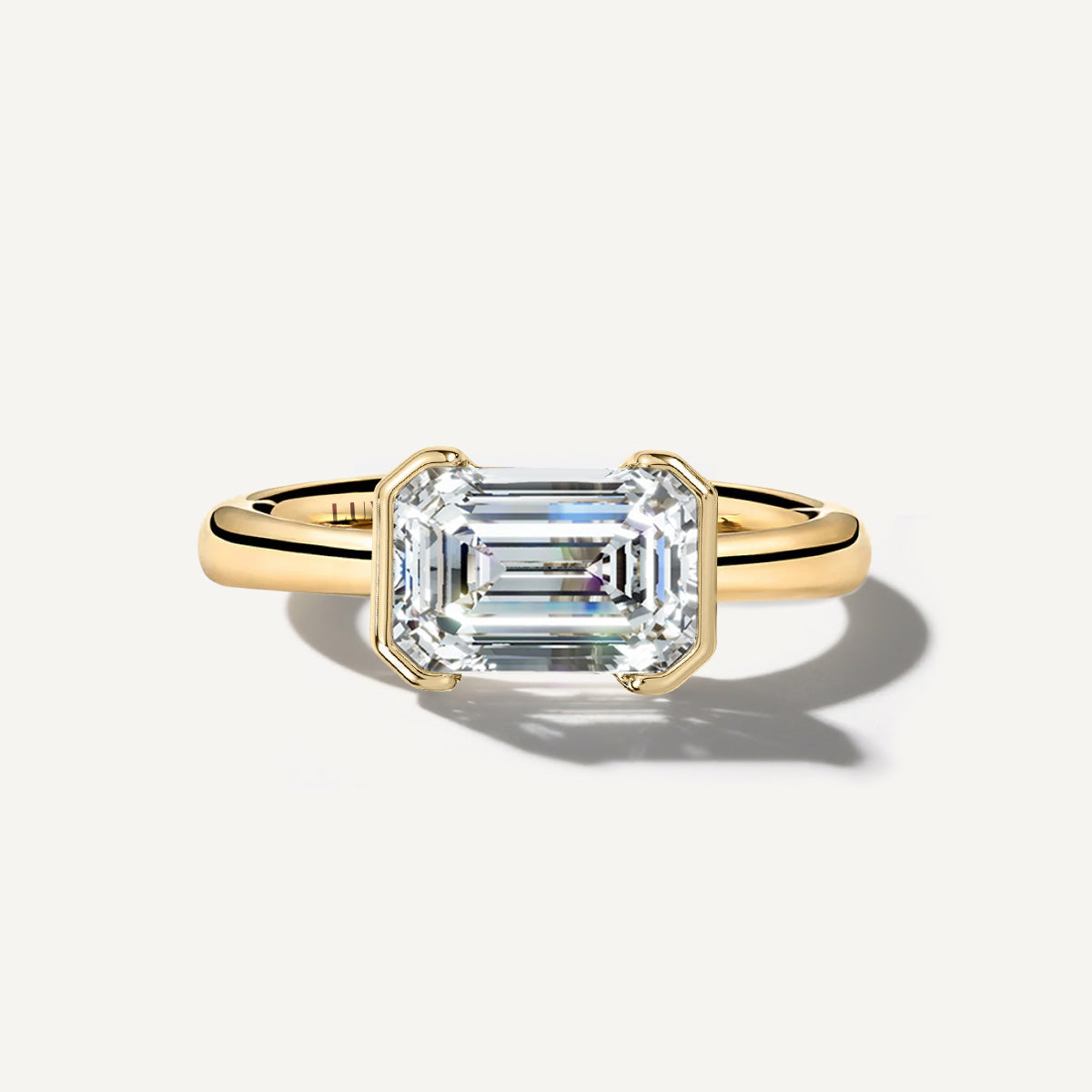 LUMEO The Blair Emerald Bezel Diamond Engagement Ring Front View in 18k Solid Yellow Gold 
