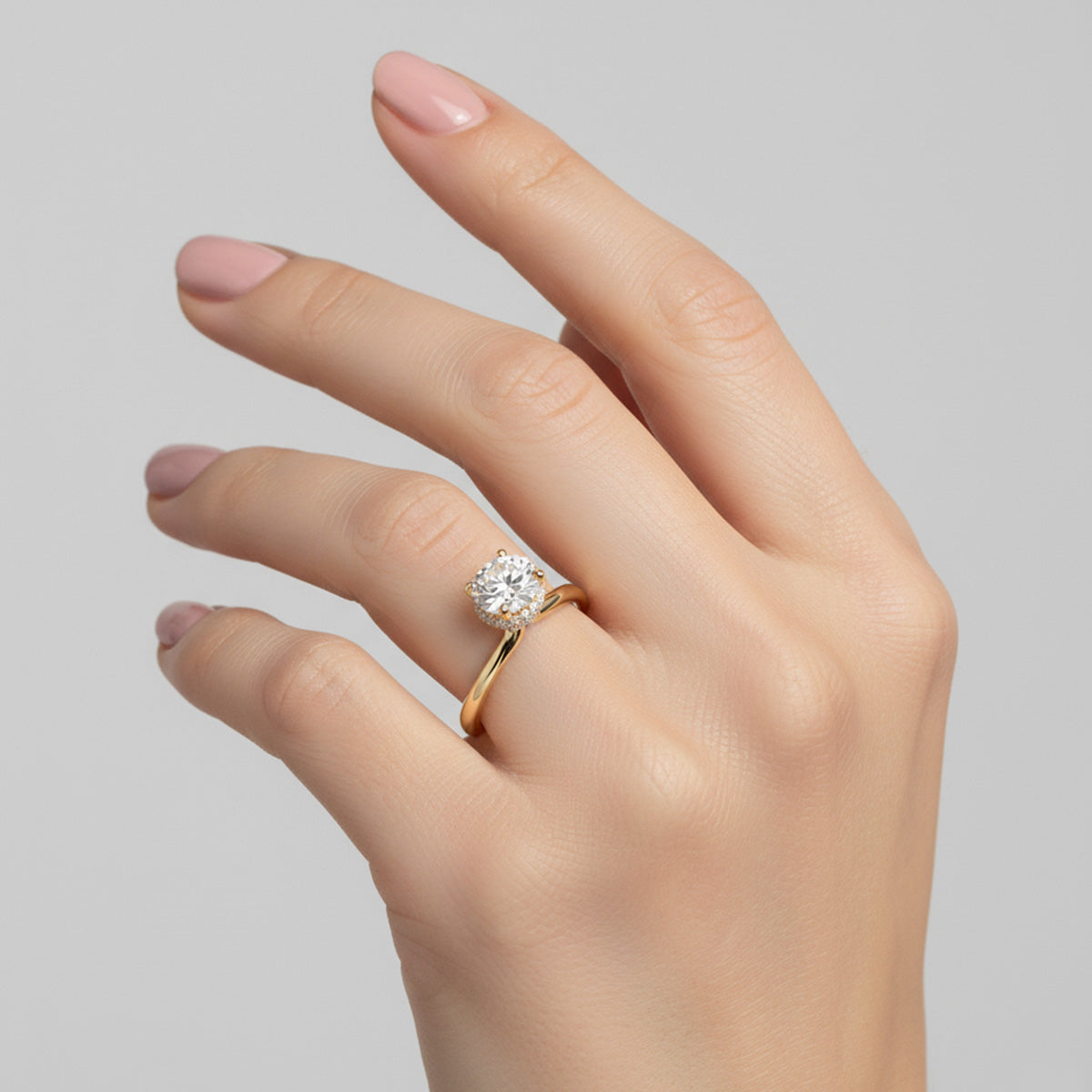 LUMEO Halle Double Hidden Halo Engagement Ring on Hand