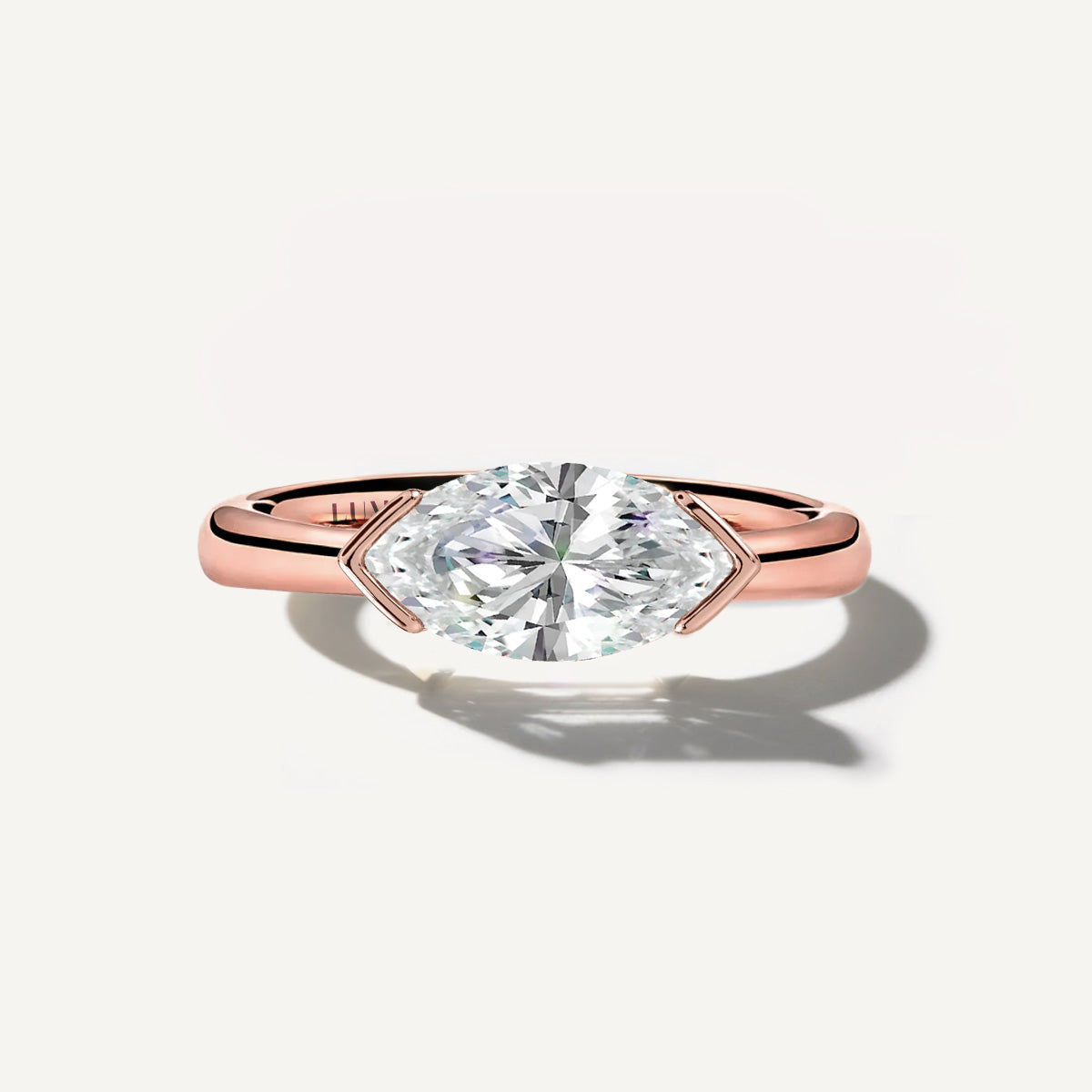 LUMEO The Blair Marquise Bezel Diamond Engagement Ring Front View in 18k Solid Rose Gold 