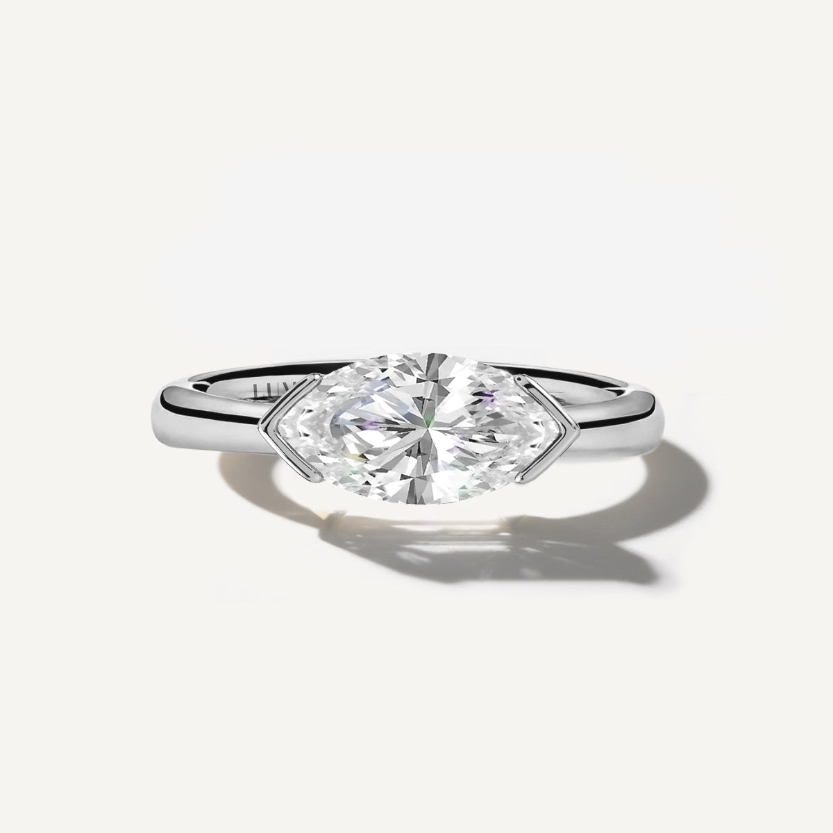 LUMEO The Blair Marquise Bezel Diamond Engagement Ring Front View in Platinum or 18k Solid White Gold 