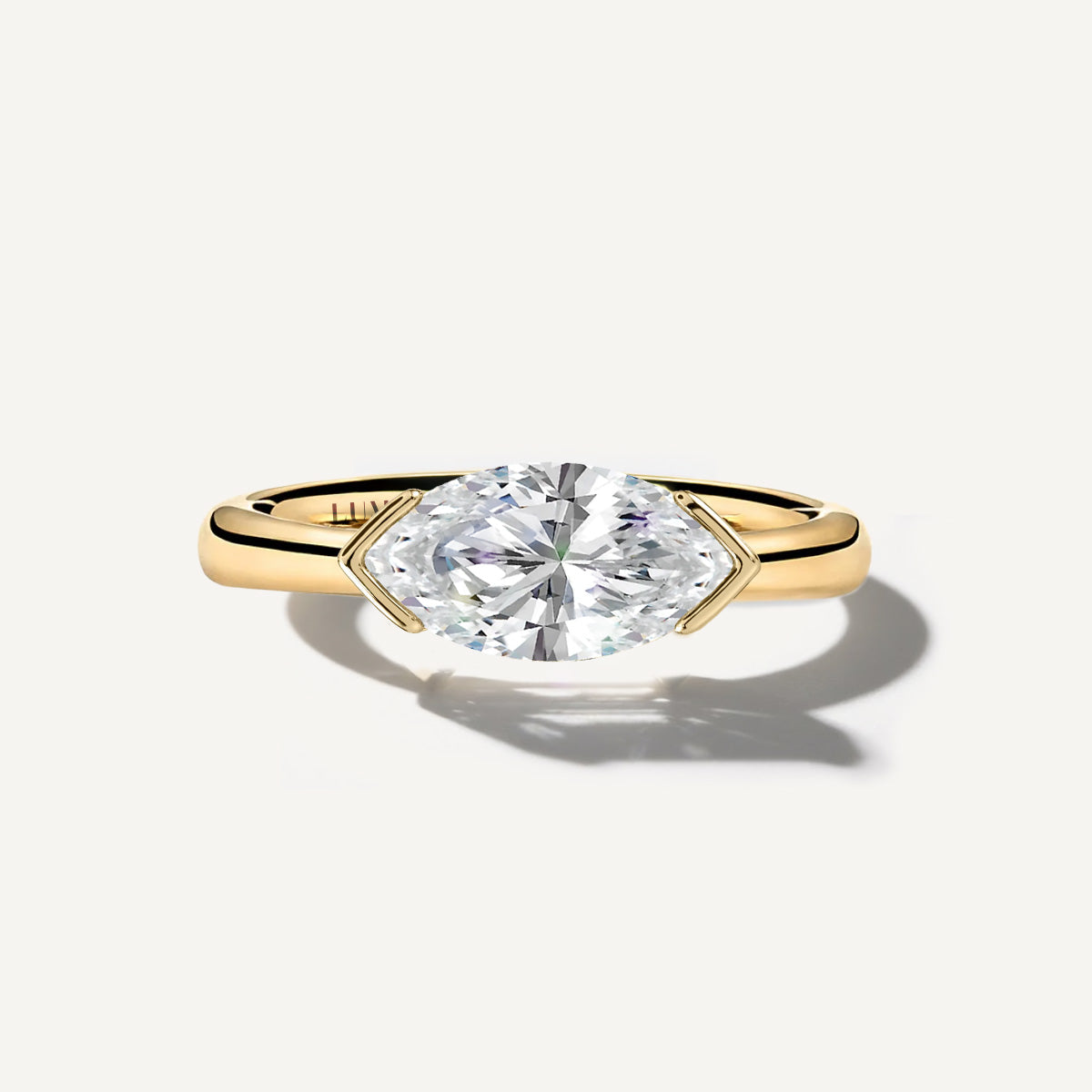 LUMEO The Blair Marquise Bezel Diamond Engagement Ring Front View in 18k Solid Yellow Gold 