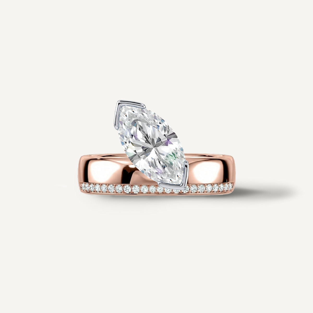 LUMEO The Sloane Marquise Bezel Diamond Engagement Ring Front View in 18k Solid Rose Gold 