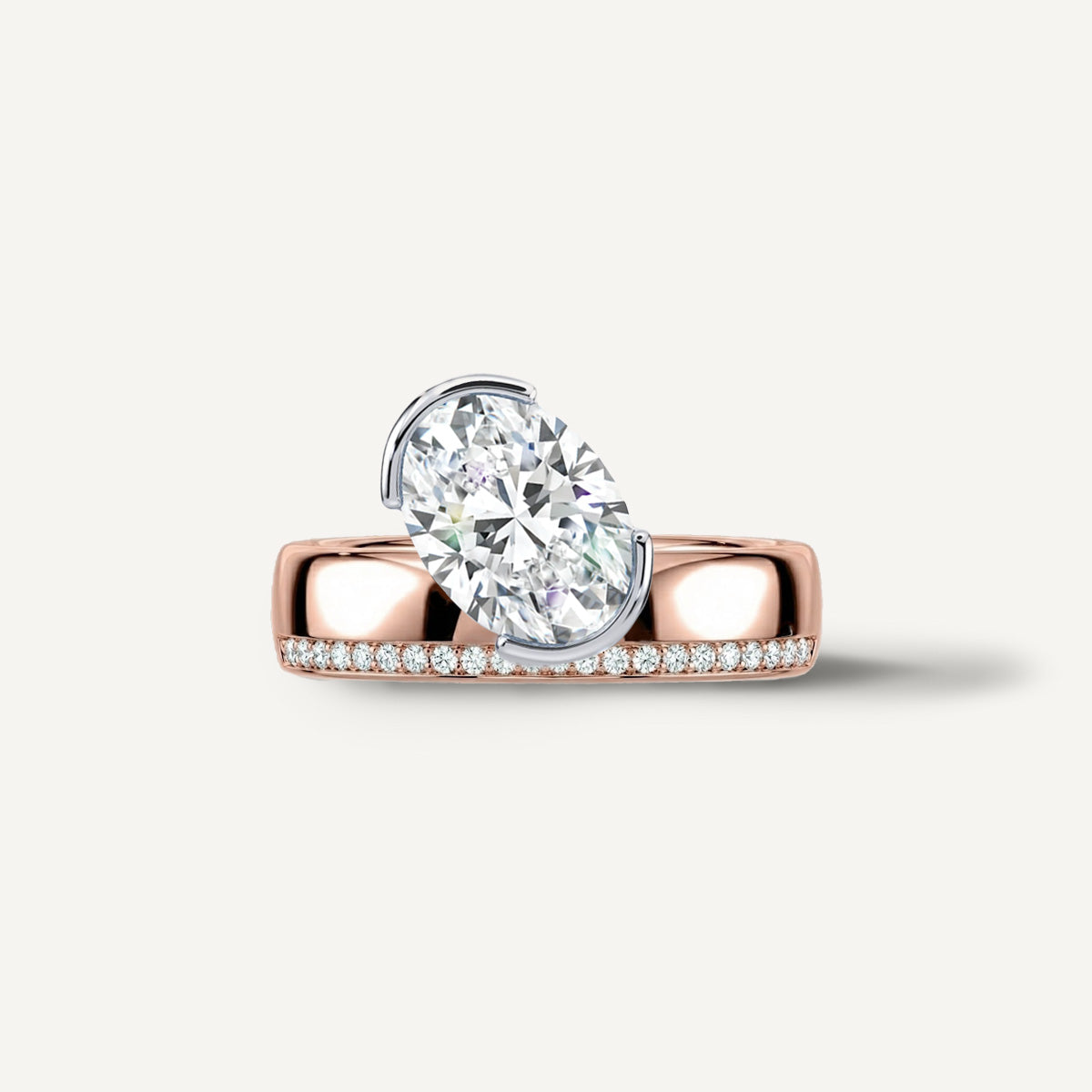 LUMEO The Sloane Oval Bezel Diamond Engagement Ring Front View in 18k Solid Rose Gold 